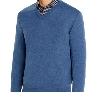 Men's Blue Merino Wool V-Neck Brooks Brothers Sweater Size L